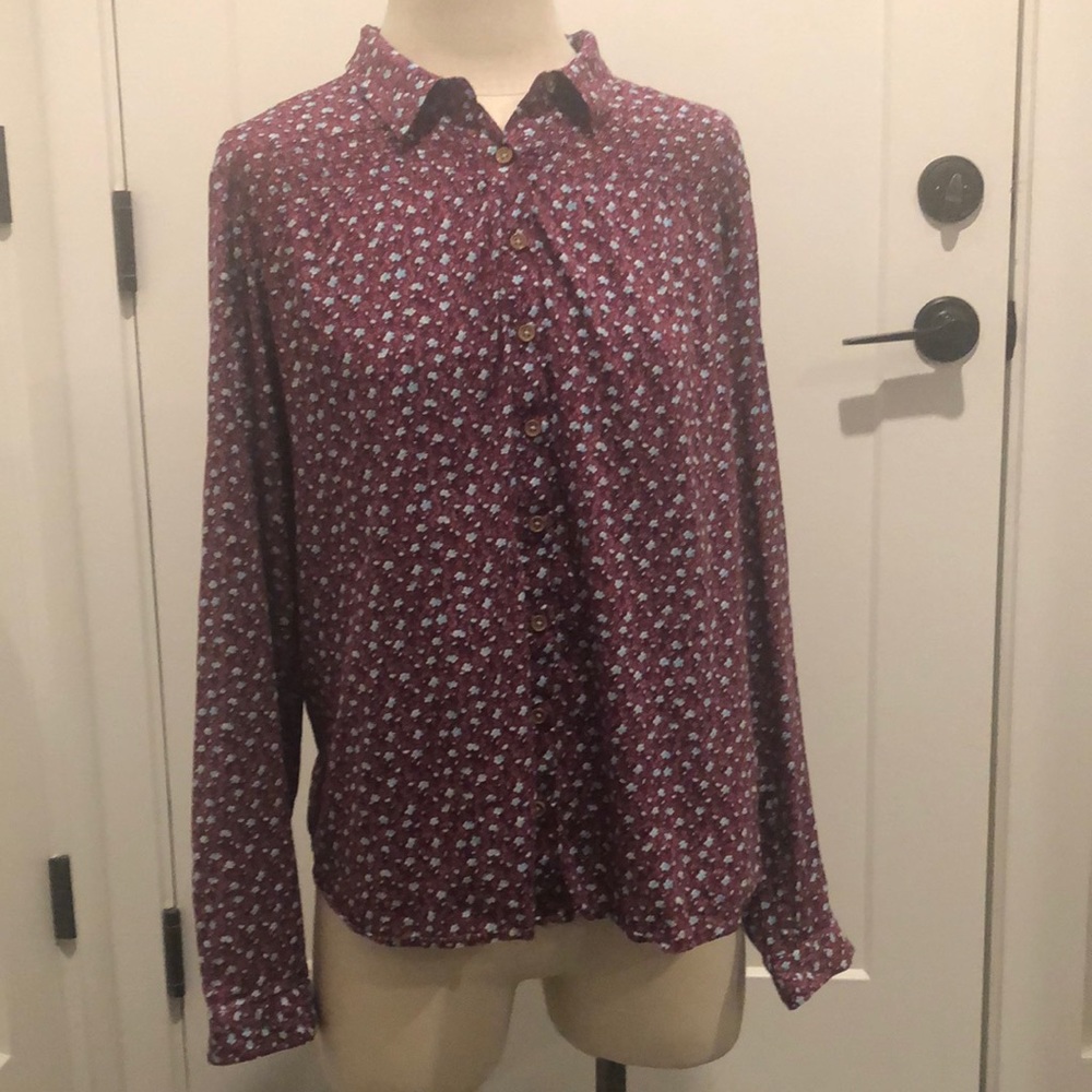 Maeve by Anthropologie Purple, Blue and White Floral Button Top